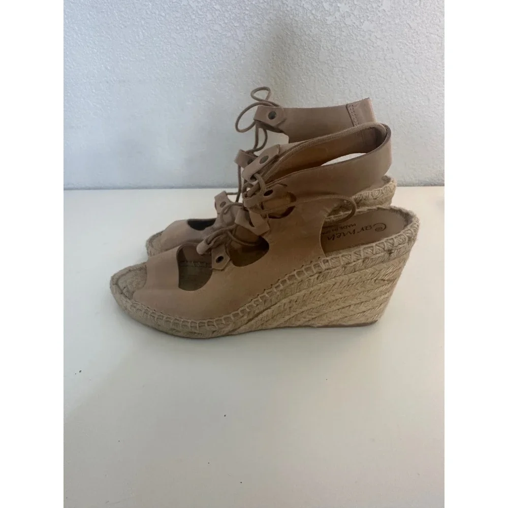 Carmen Women's Tan Leather Lace Up Gladiator Espadrille Wedges 39 Size 8.5